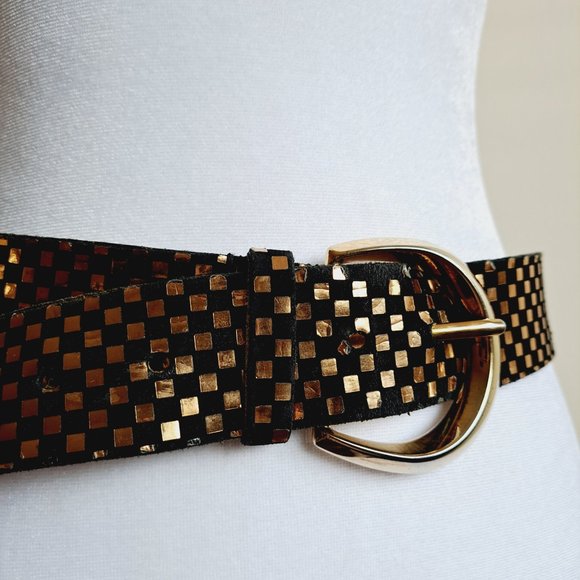 D&G Italian Black Gold Leather Belt 80cm / 32 in main image 9